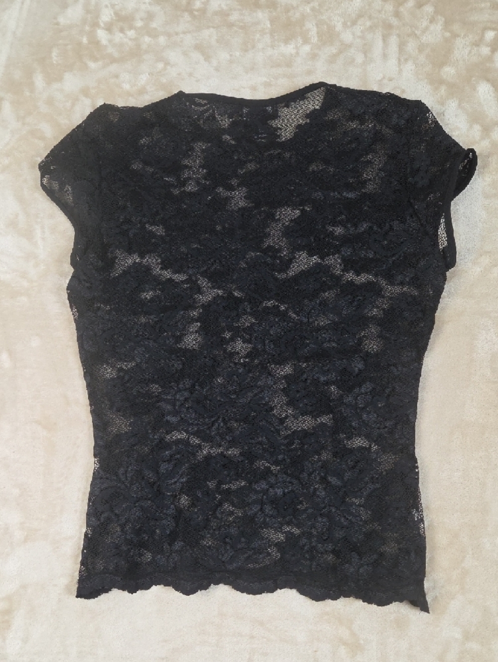 Ann Taylor Black Floral Lace Short Sleeve Tee Top - Picture 6 of 8